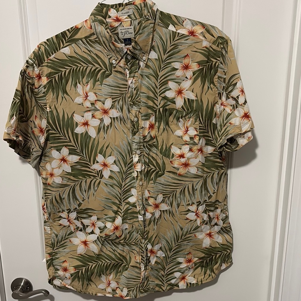 J. Crew Tan and Green Casual Button Down Shirt